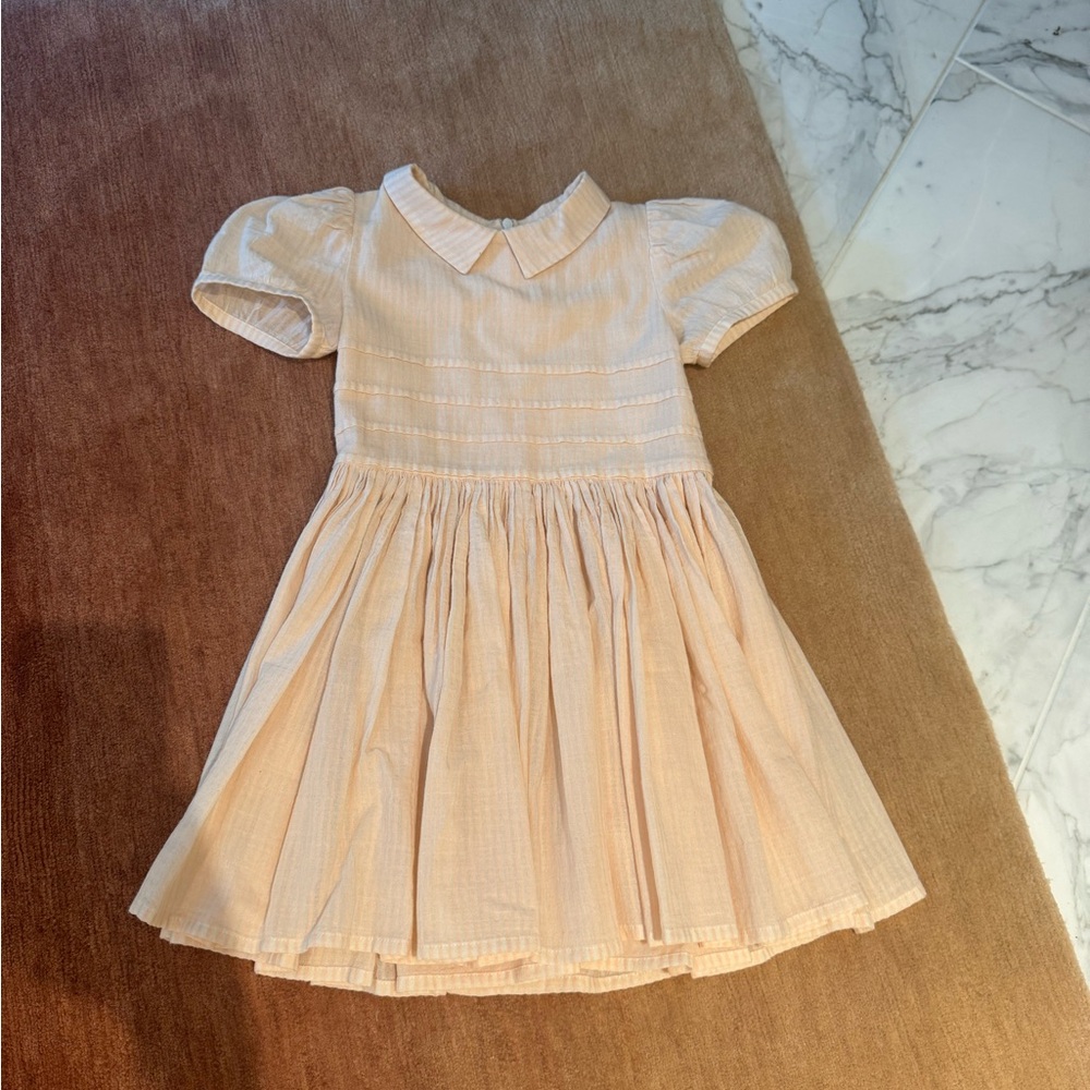 Morley Orange and Cream Pleated Sundress with Peter Pan Collar